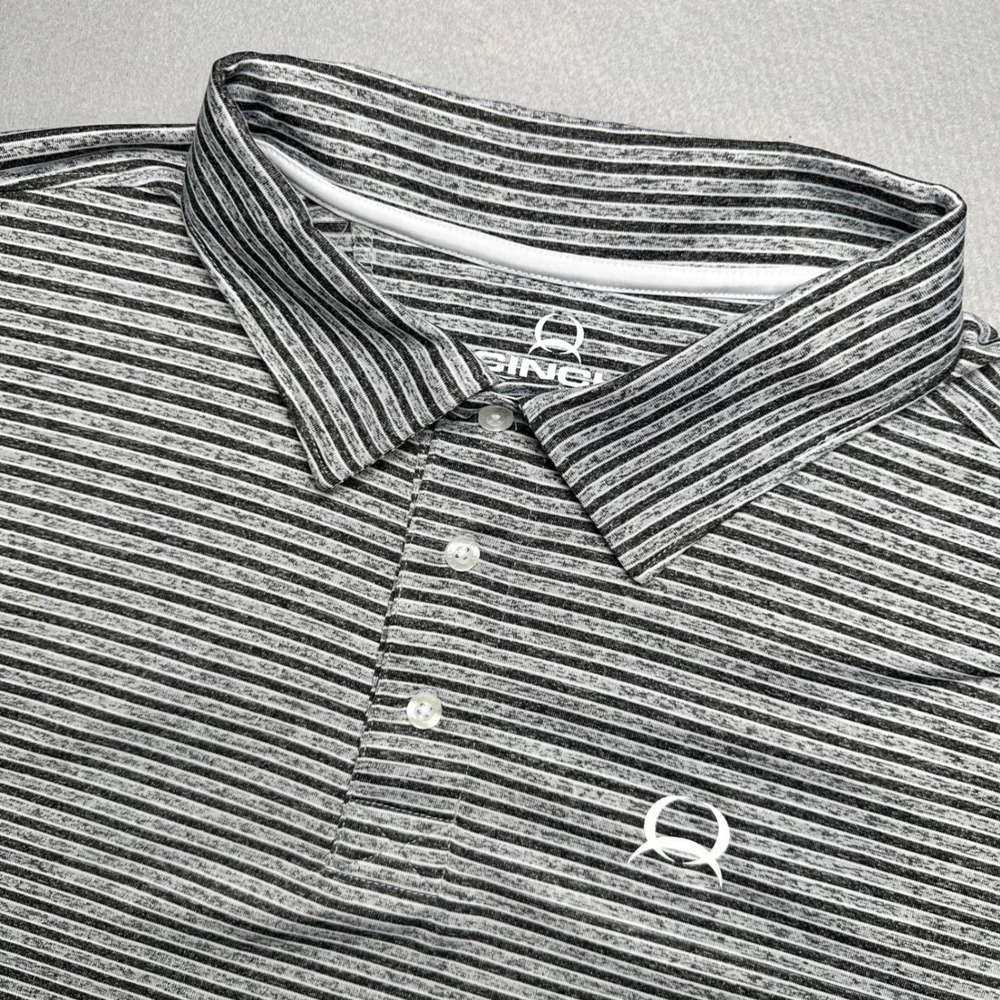 Cinch Polo Shirt Mens XXL Gray Striped Performance Short Sleeve Stretch Logo